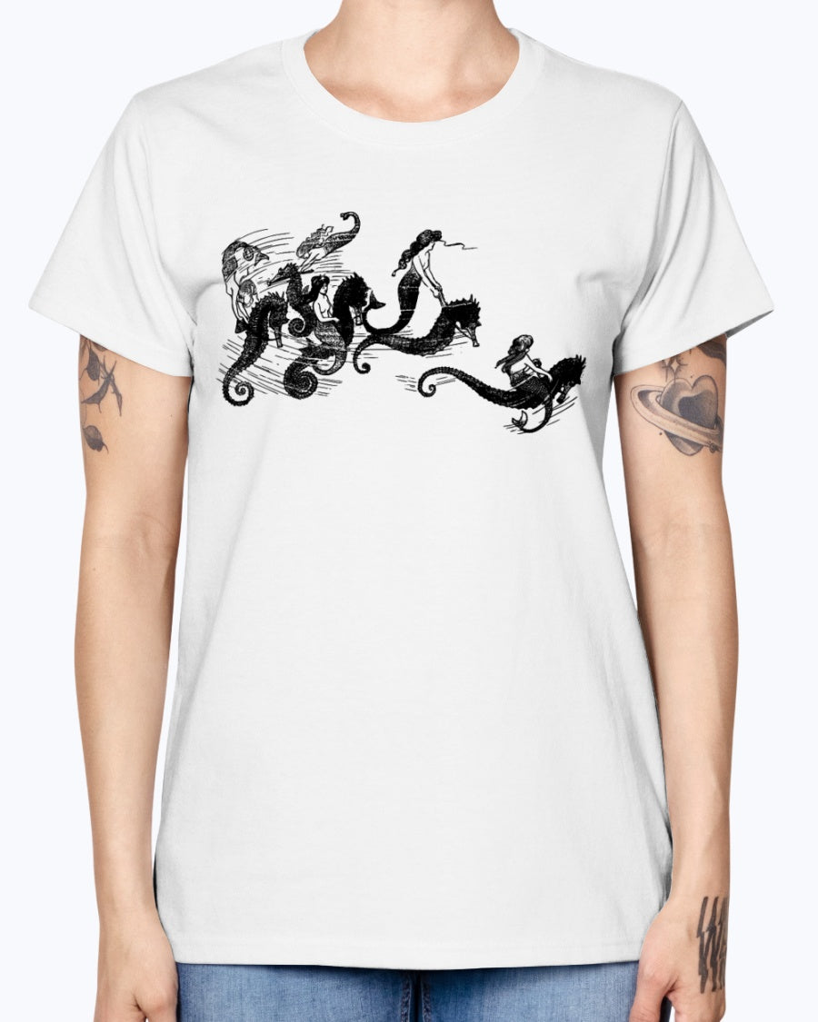 Gildan Ladies Missy T-Shirt   Mermaids and Seahorses