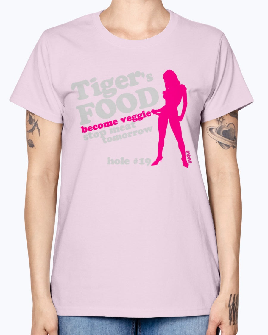 Gildan Ladies Missy T-Shirt 16 colors.  Black tiger 's food veggie grey by wam