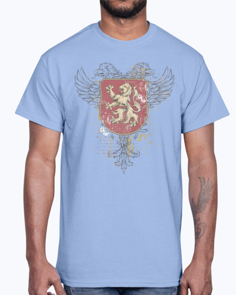 Men's Gildan Ultra Cotton T-Shirt 11 Light coloros.    Coat of arms with a lion, design-745