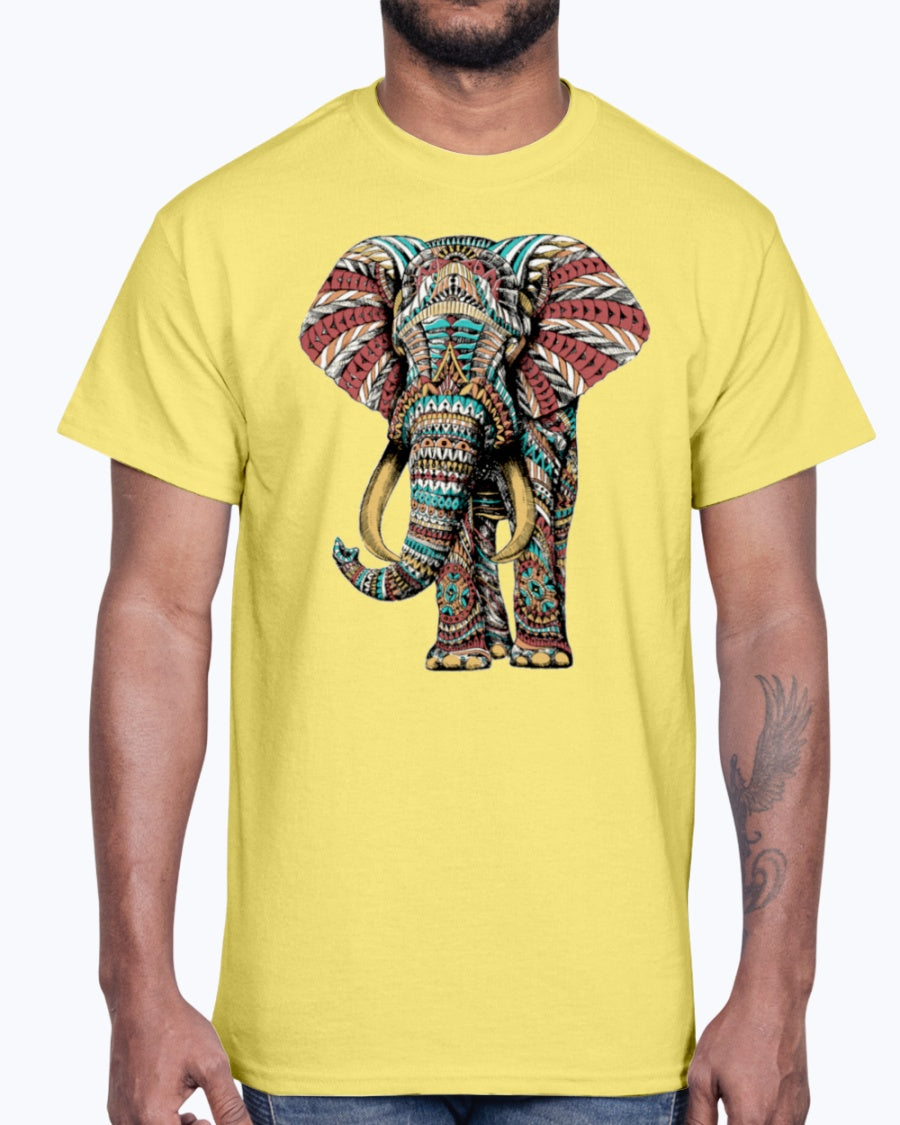 Men's Gildan Ultra Cotton T-Shirt Light coloros. Ornate Elephant Color Version
