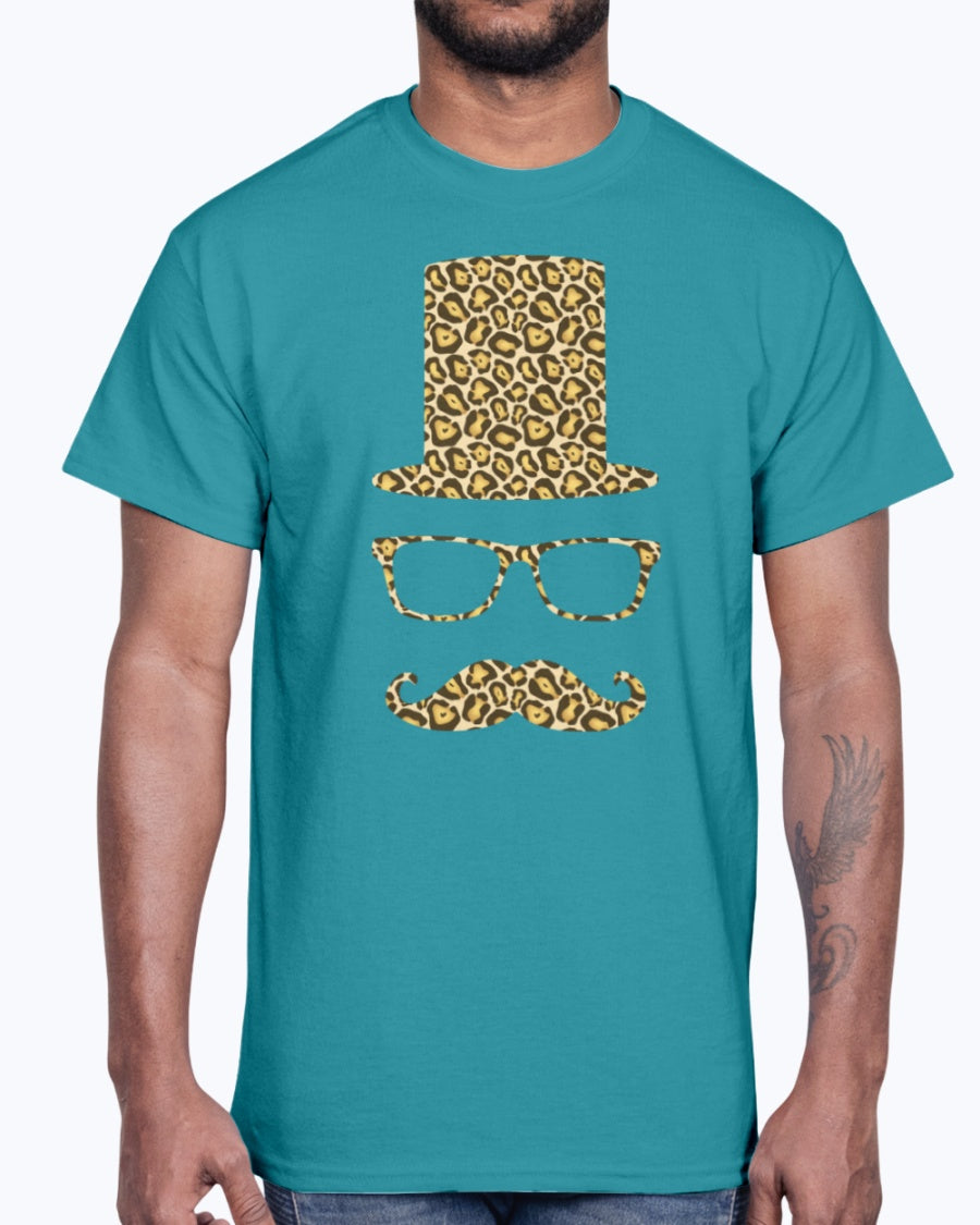 Men's Gildan Ultra Cotton T-Shirt 12 Dark colors.  Sir Gentleman Leopard Style