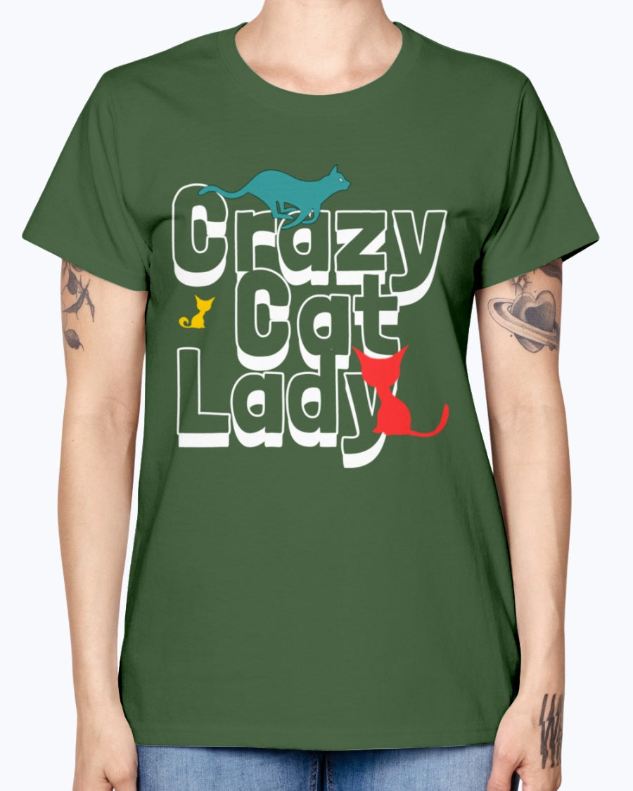 Gildan Ladies Missy T-Shirt. Crazy cat lady