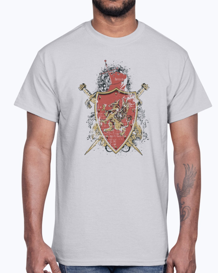 Men's Gildan Ultra Cotton T-Shirt 11 Light         Winged lion shield, design-743