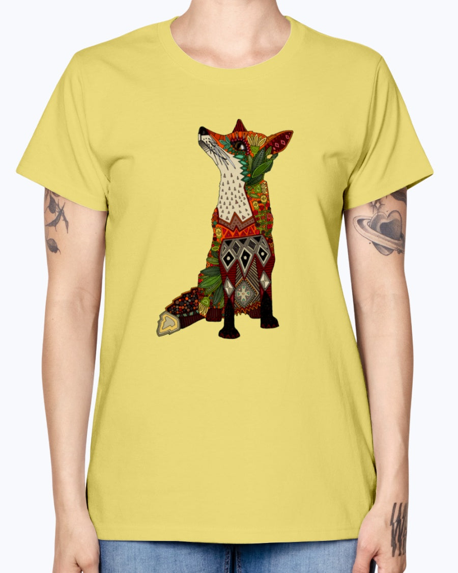 Gildan Ladies Missy T-Shirt 16 Light Colors   Floral Fox