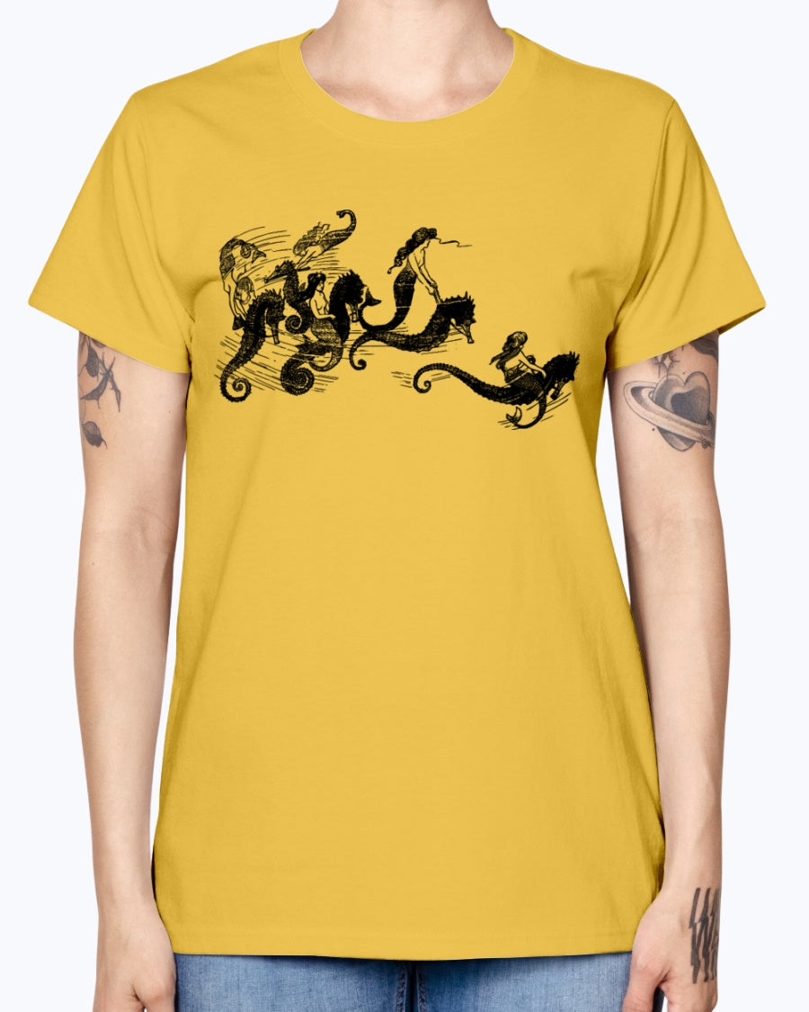 Gildan Ladies Missy T-Shirt   Mermaids and Seahorses
