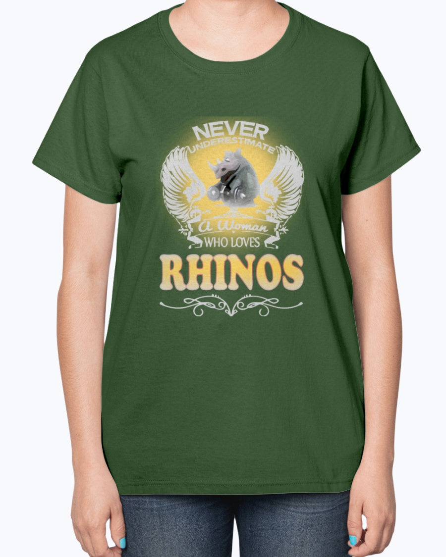 Gildan 2000L Ultra Cotton Ladies T-Shirt 13 colors Dark.  A Woman Who Love Rhinos