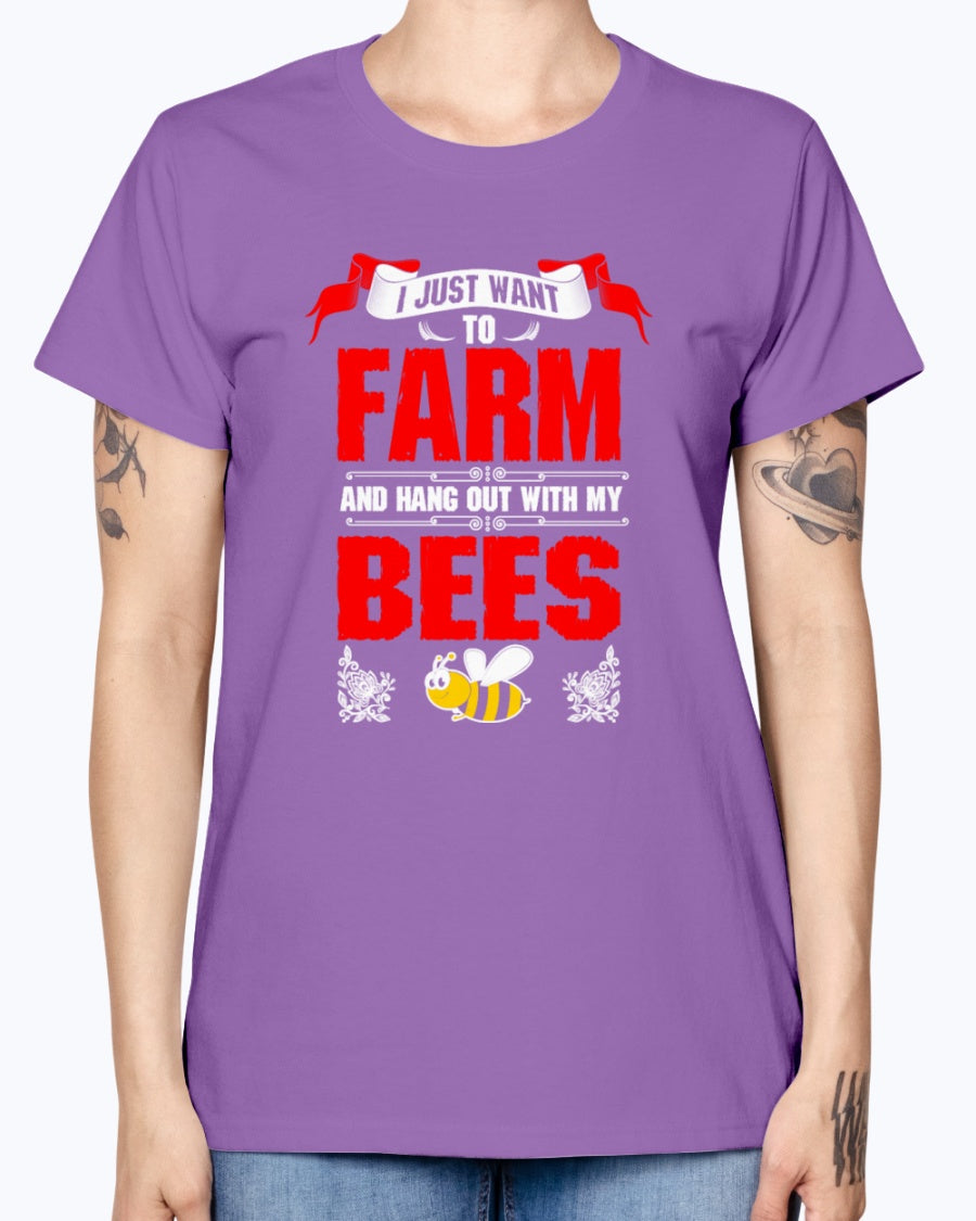 Gildan Ladies Missy T-Shirt 16 colors.   I Just Want To Farm Bees