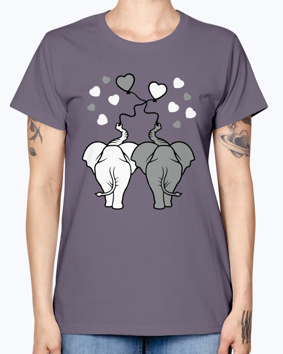 Gildan Ladies Missy T-Shirt  Asphalt elephants in love