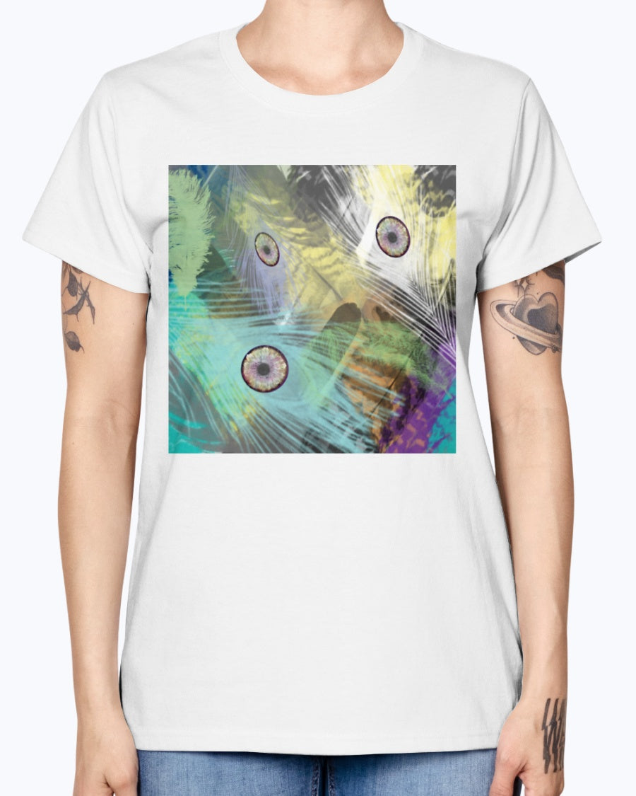 Gildan Ladies Missy T-Shirt 16 colors    Peacock feathers