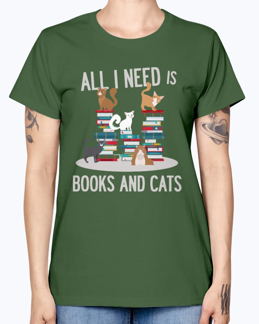Gildan Ladies Missy T-Shirt. BOOKS AND CATS