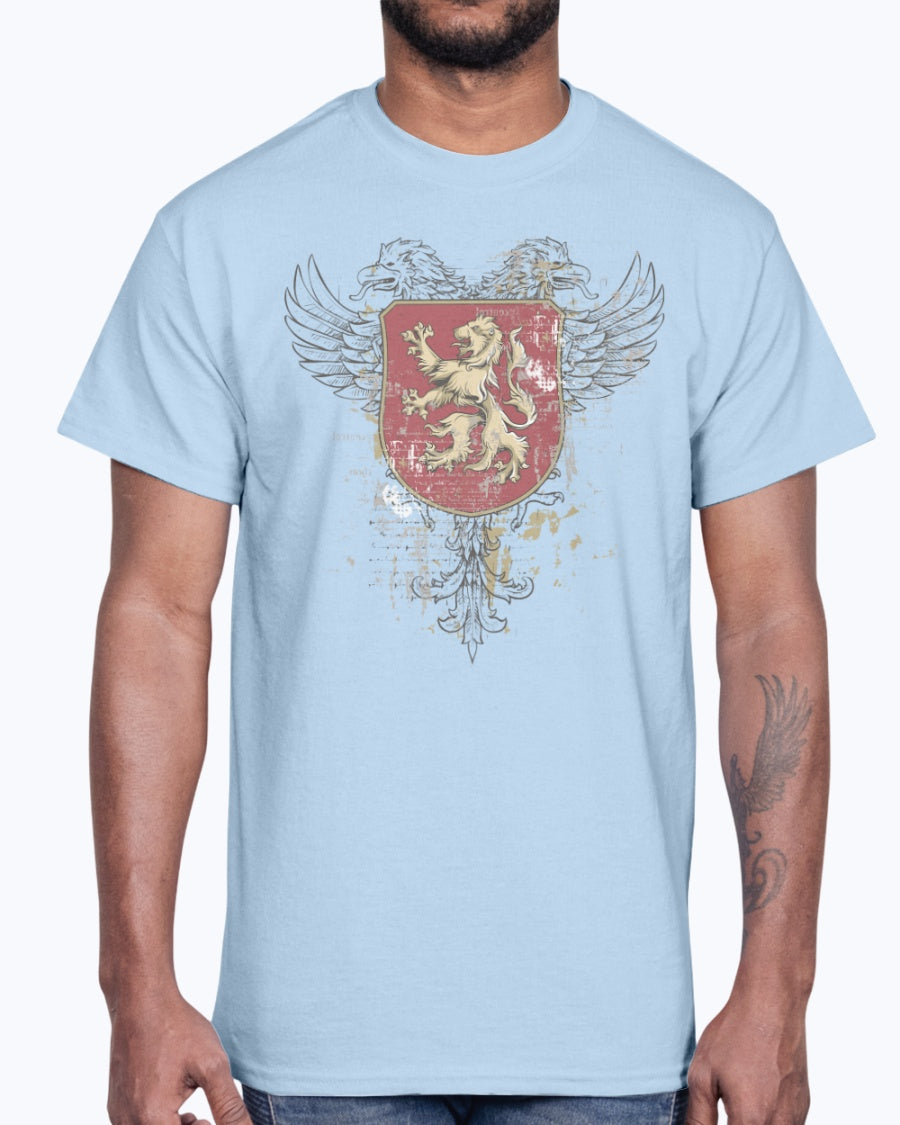 Men's Gildan Ultra Cotton T-Shirt 11 Light coloros.    Coat of arms with a lion, design-745