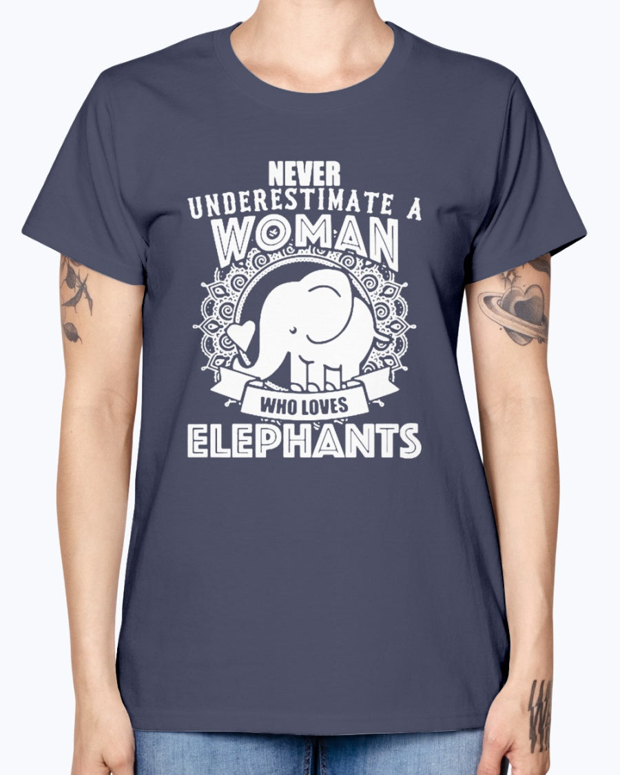 Gildan Ladies Missy T-Shirt  Woman Love Elephant