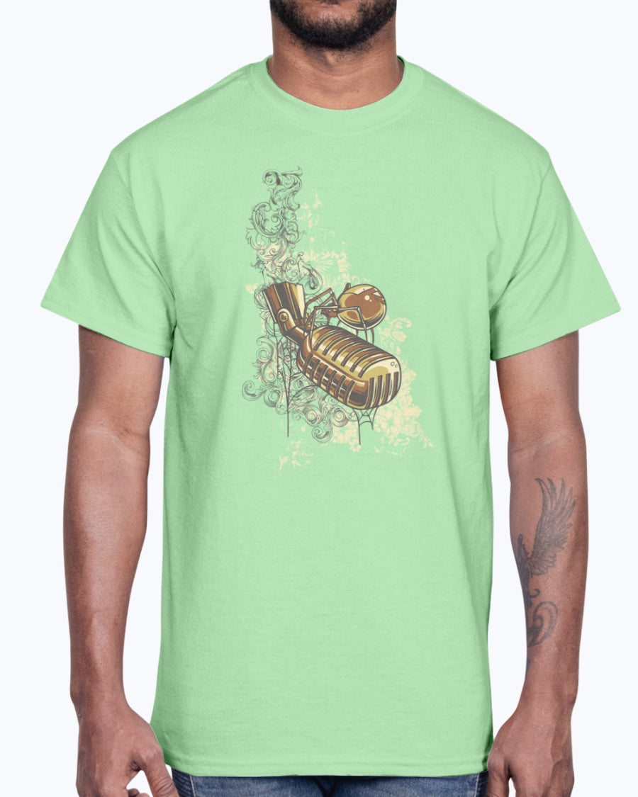Men's Gildan Ultra Cotton T-Shirt 11 Light coloros       Golden microphone,  design-683