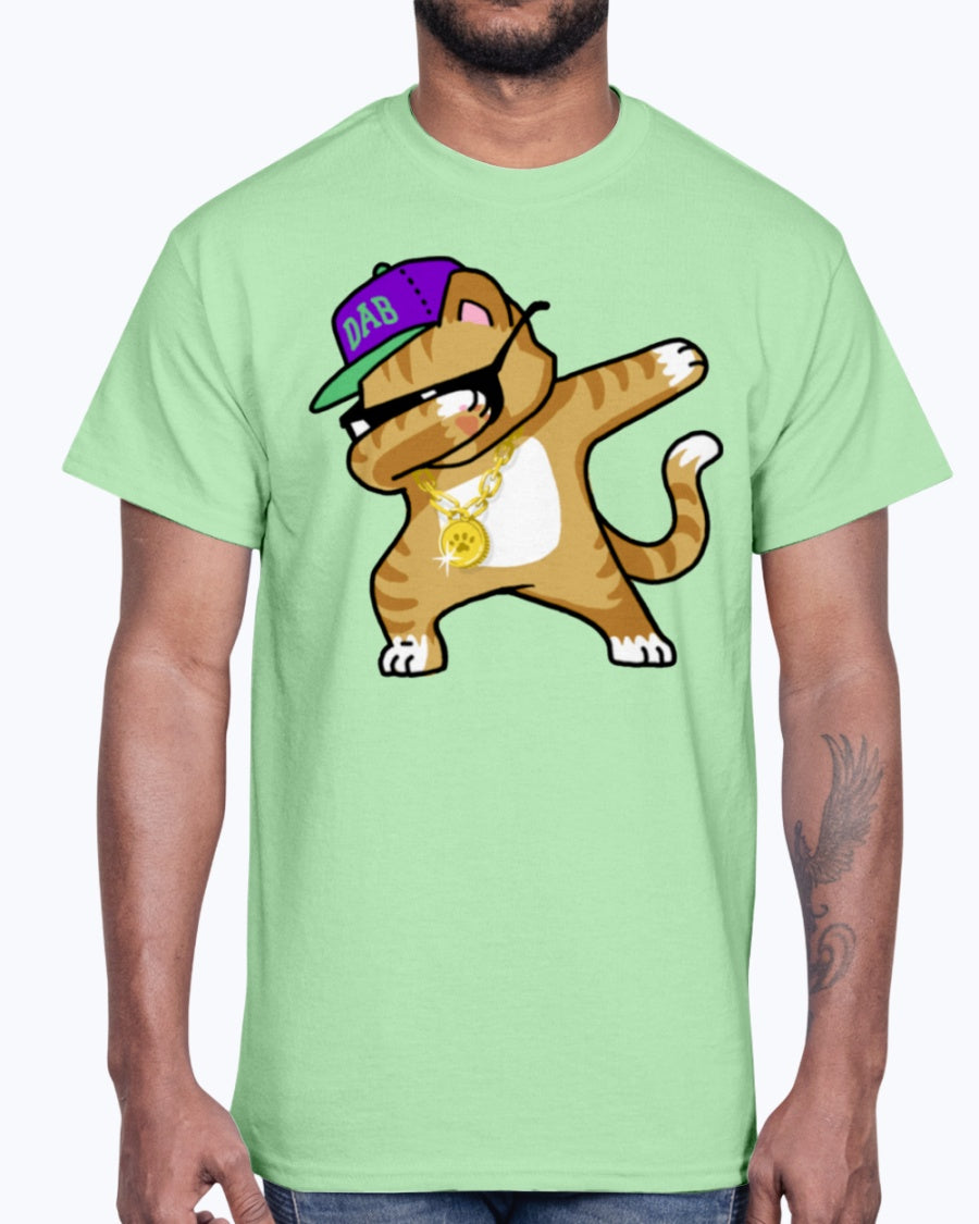 Men's Gildan Ultra Cotton T-Shirt Light coloros  Dabbing Cat Funny