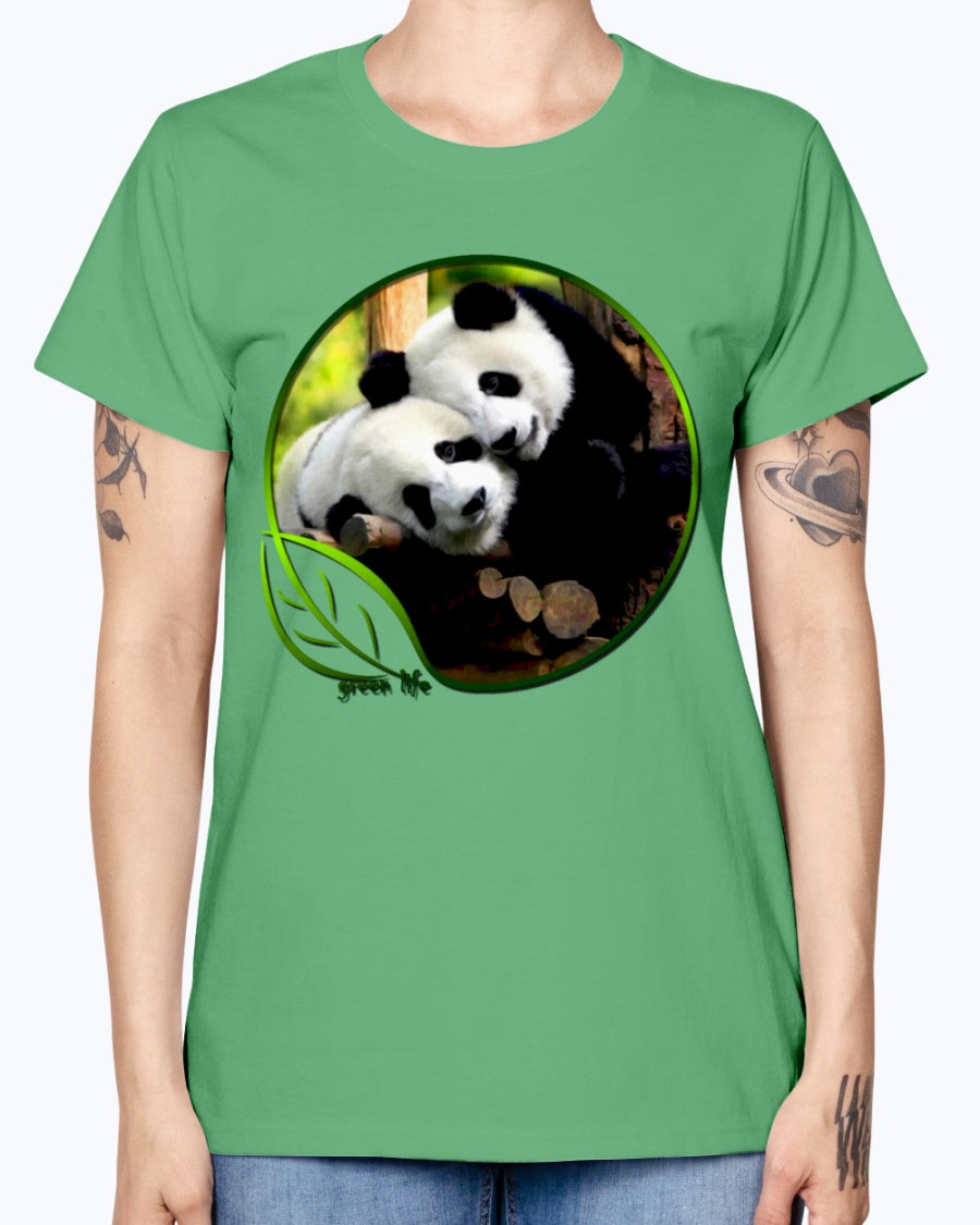 Gildan Ladies Missy T-Shirt  Green Life Panda's