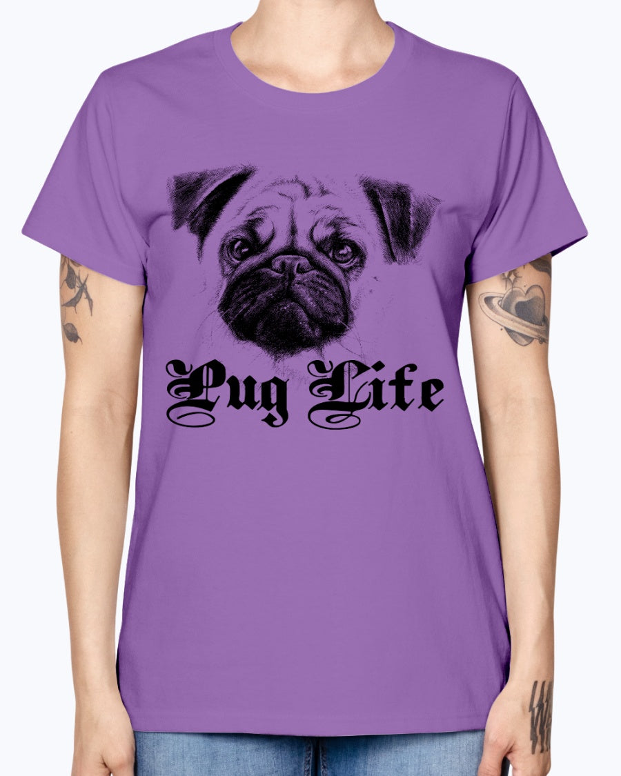 Gildan Ladies Missy T-Shirt 16 Light Colors   Pug Life