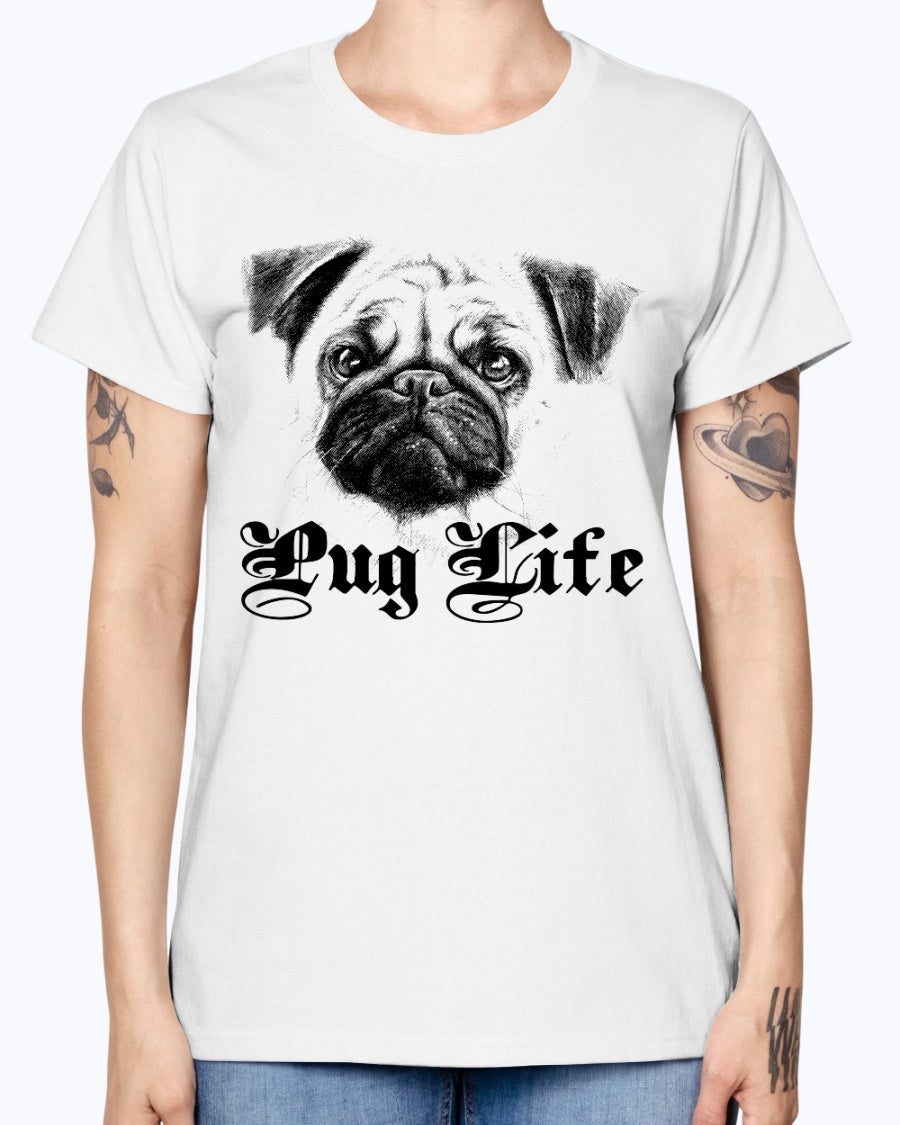 Gildan Ladies Missy T-Shirt 16 Light Colors   Pug Life