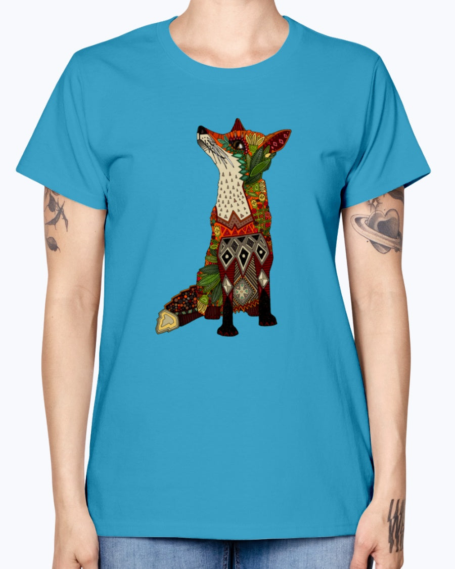 Gildan Ladies Missy T-Shirt 16 Light Colors   Floral Fox