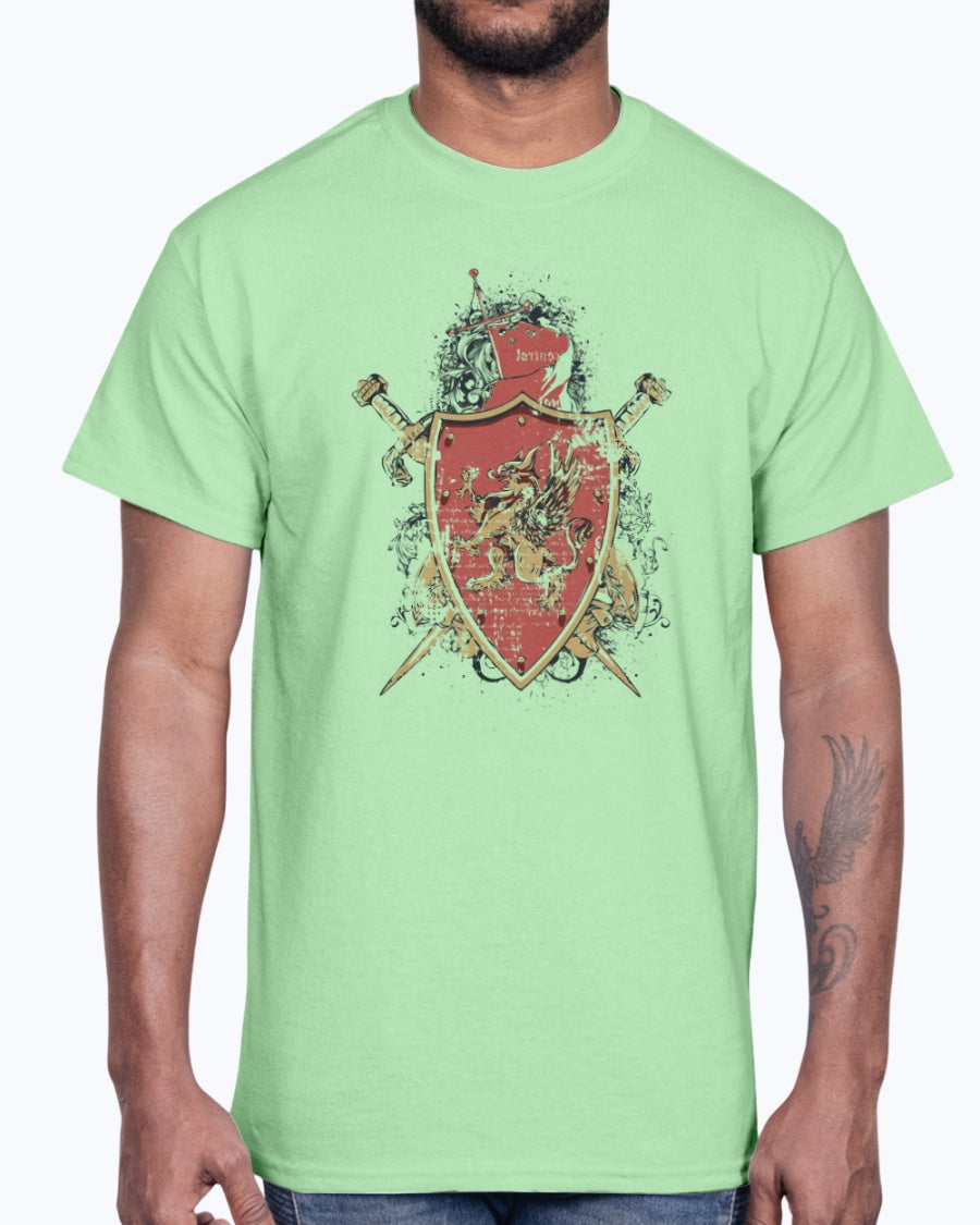 Men's Gildan Ultra Cotton T-Shirt 11 Light         Winged lion shield, design-743