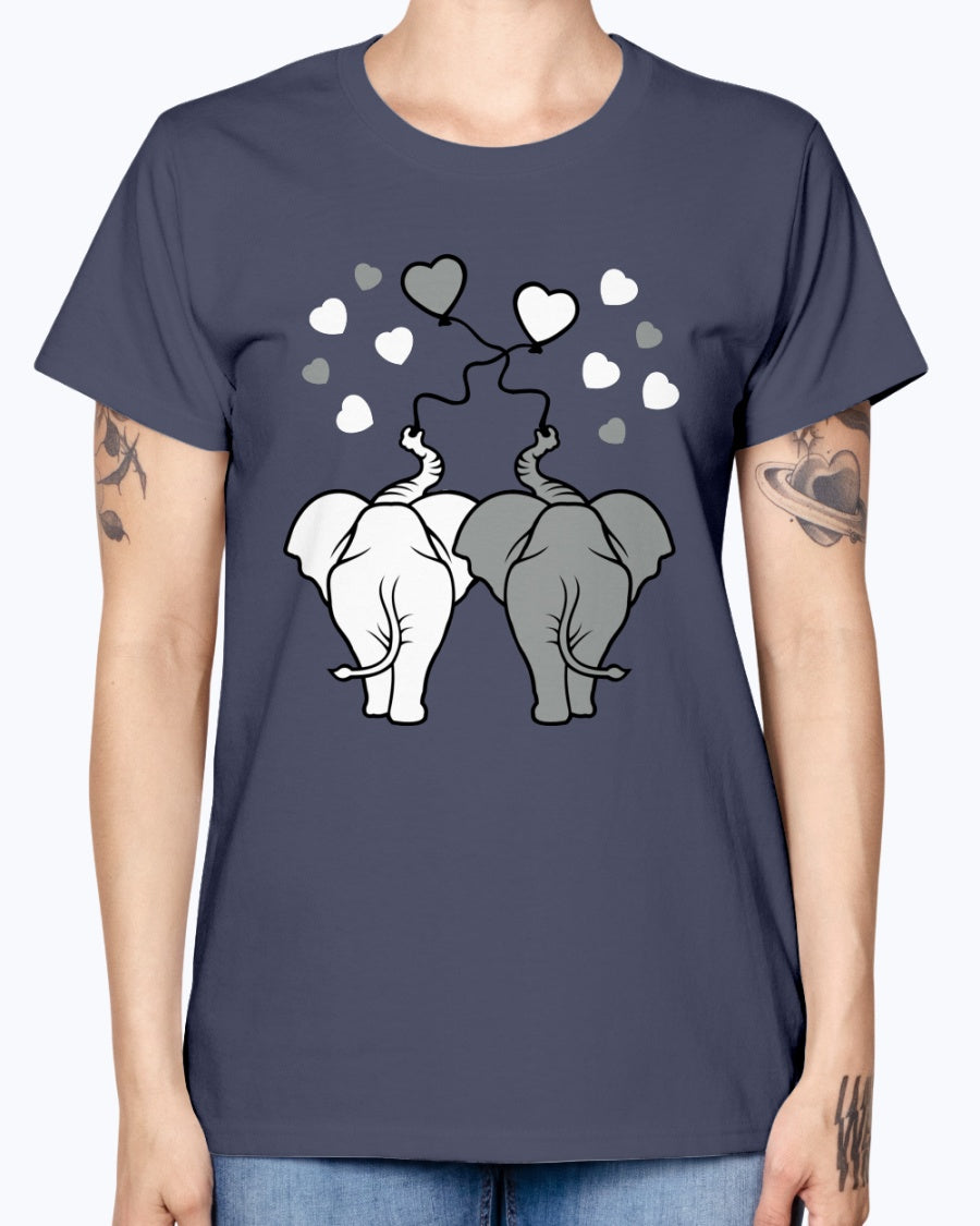 Gildan Ladies Missy T-Shirt  Asphalt elephants in love