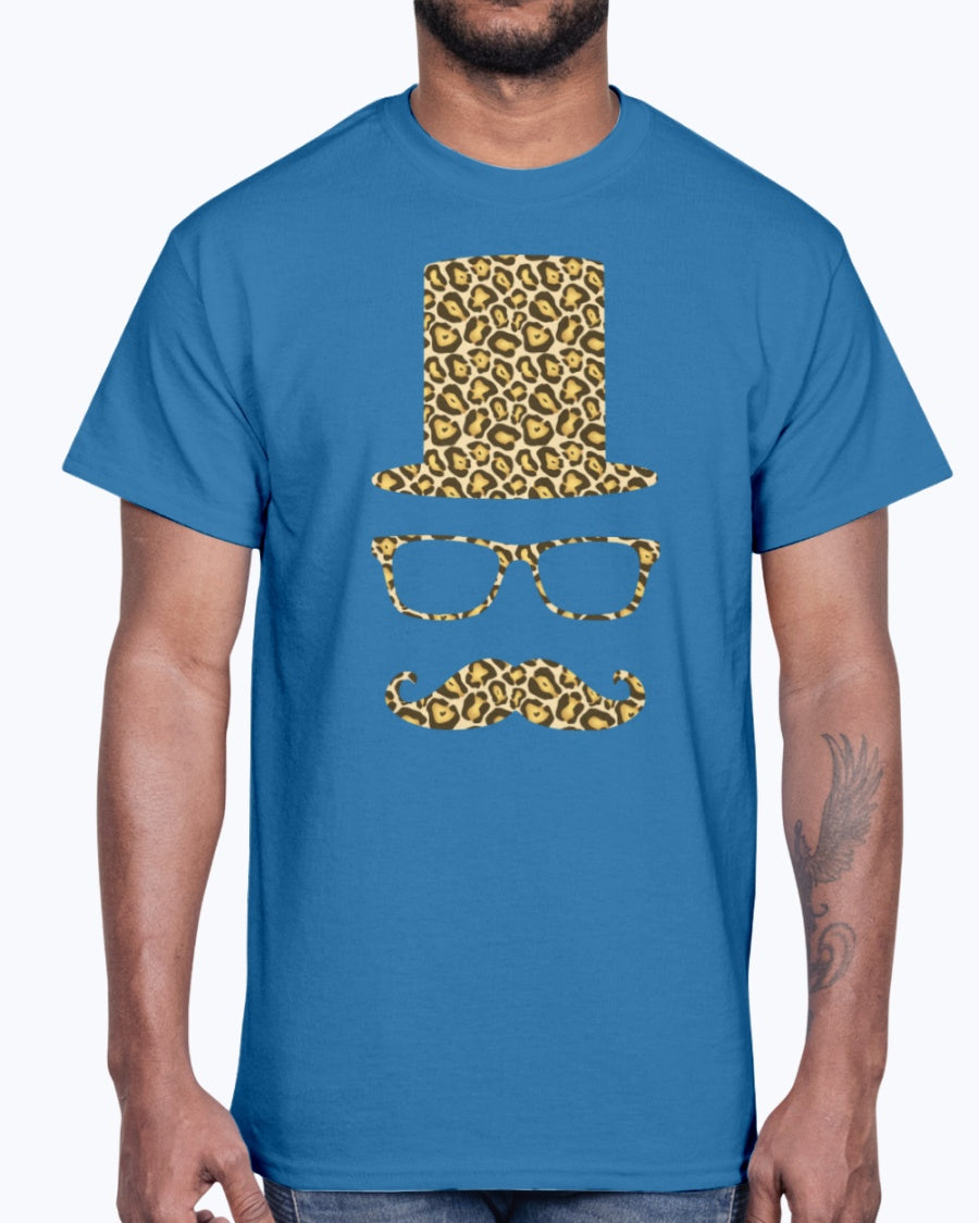 Men's Gildan Ultra Cotton T-Shirt 12 Dark colors.  Sir Gentleman Leopard Style