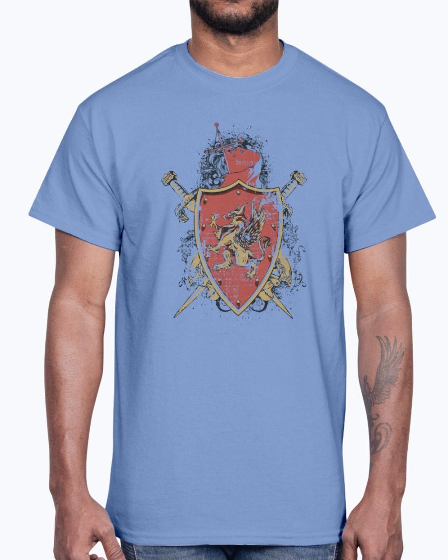 Men's Gildan Ultra Cotton T-Shirt 11 Light         Winged lion shield, design-743
