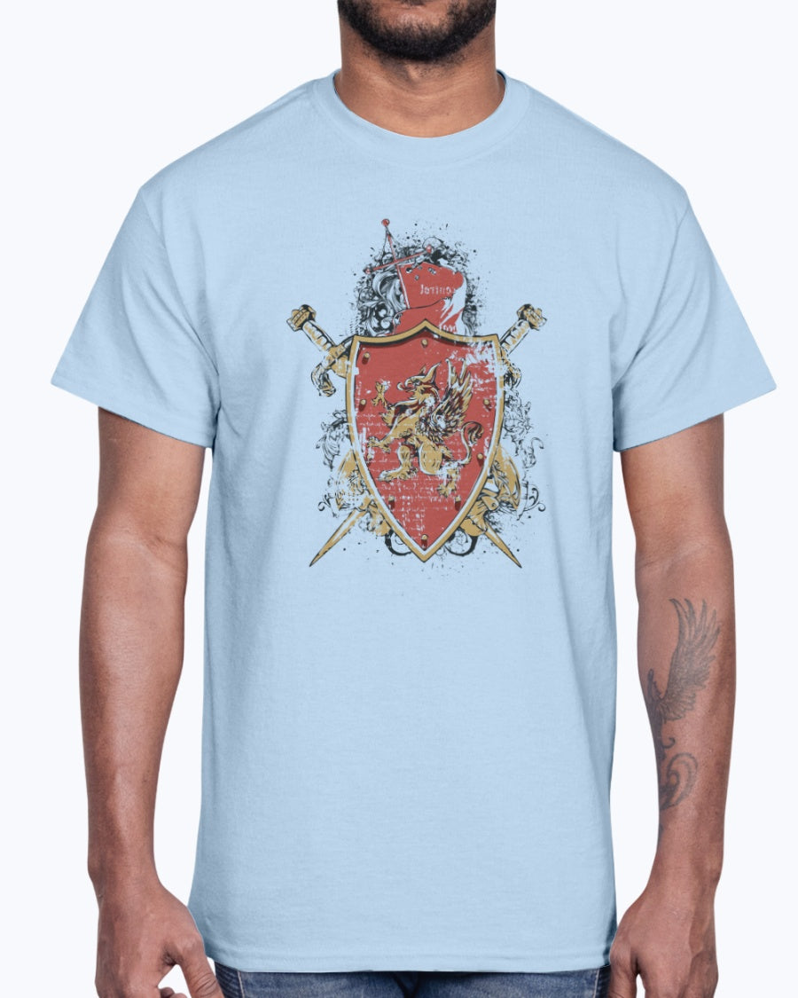 Men's Gildan Ultra Cotton T-Shirt 11 Light         Winged lion shield, design-743