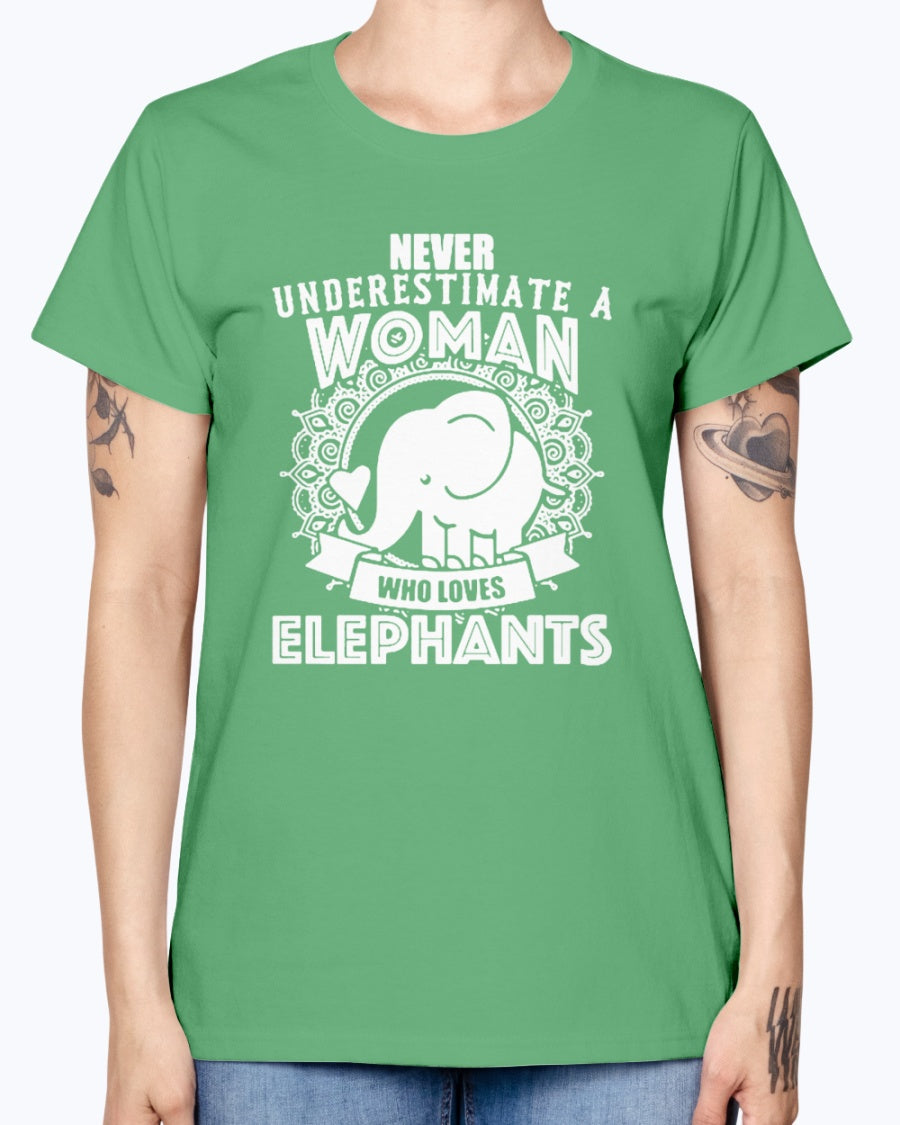 Gildan Ladies Missy T-Shirt  Woman Love Elephant