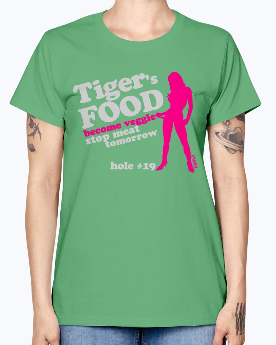 Gildan Ladies Missy T-Shirt 16 colors.  Black tiger 's food veggie grey by wam
