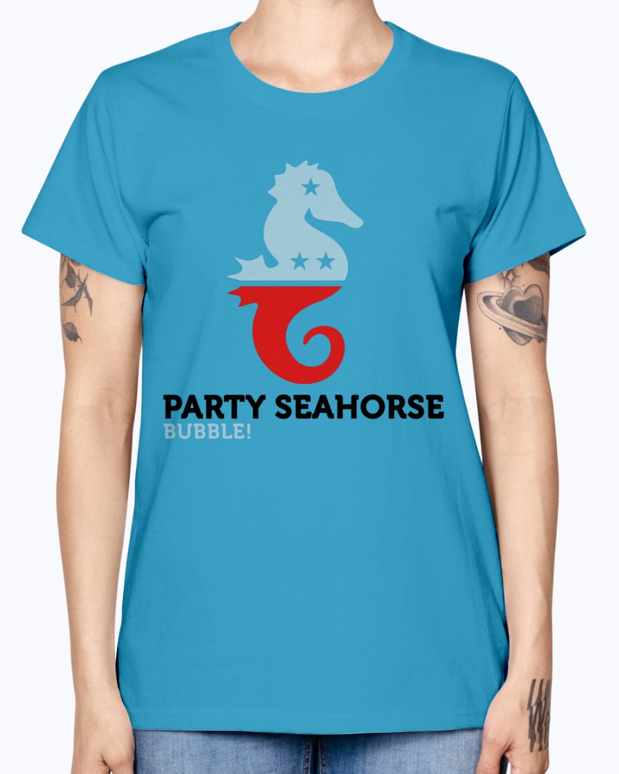 Gildan Ladies Missy T-Shirt  Party Animals Seahorse . Polo Shirts