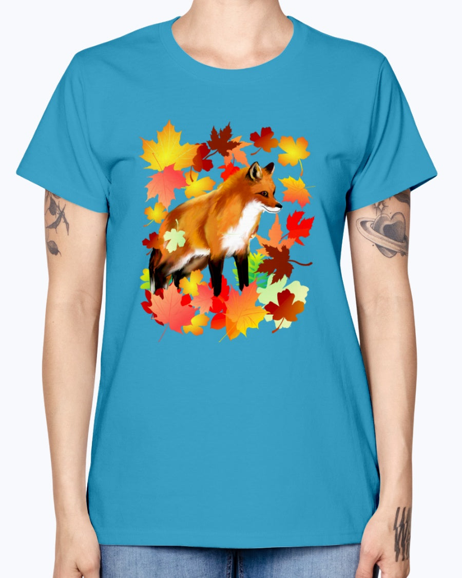 Gildan Ladies Missy T-Shirt 16 Light Colors       A FOX in FALL