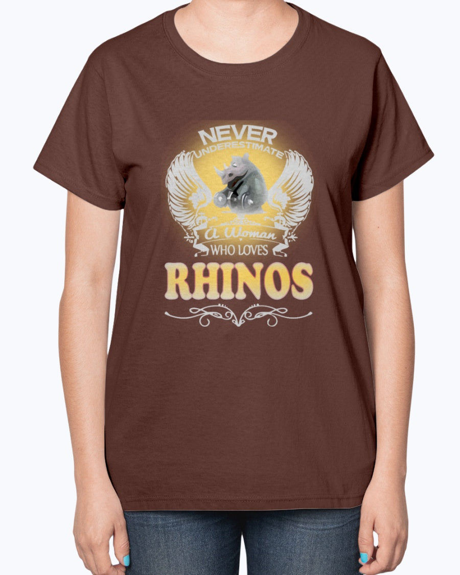Gildan 2000L Ultra Cotton Ladies T-Shirt 13 colors Dark.  A Woman Who Love Rhinos