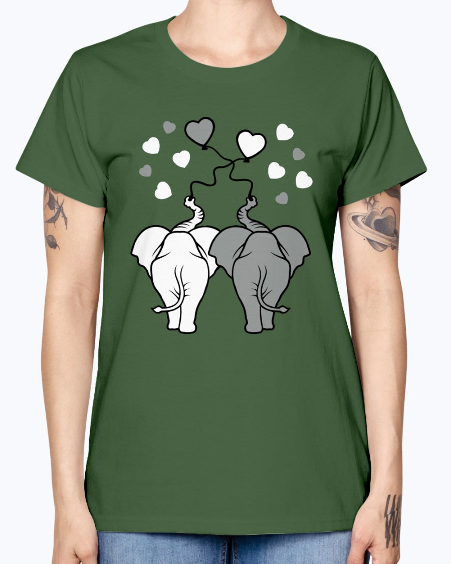 Gildan Ladies Missy T-Shirt  Asphalt elephants in love