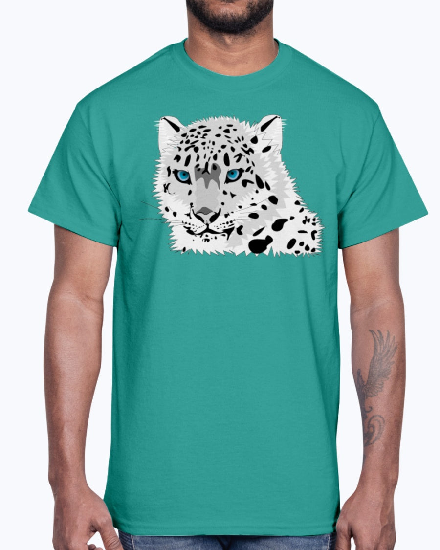 Men's Gildan Ultra Cotton T-Shirt 12 Dark colors   Animal snow leopard