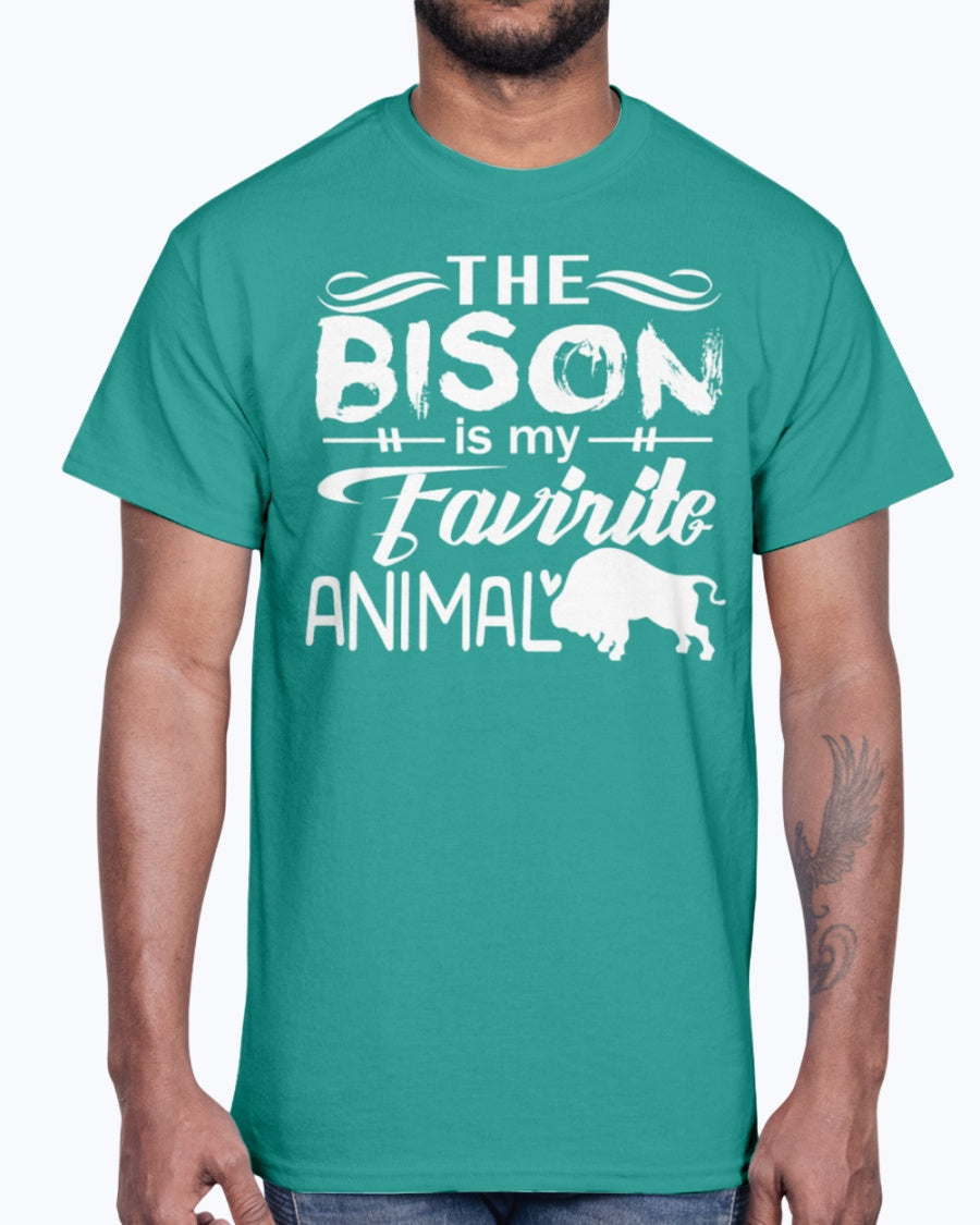 Men's Gildan Ultra Cotton T-Shirt 12 Dark colors   The Bison Is My Favorite