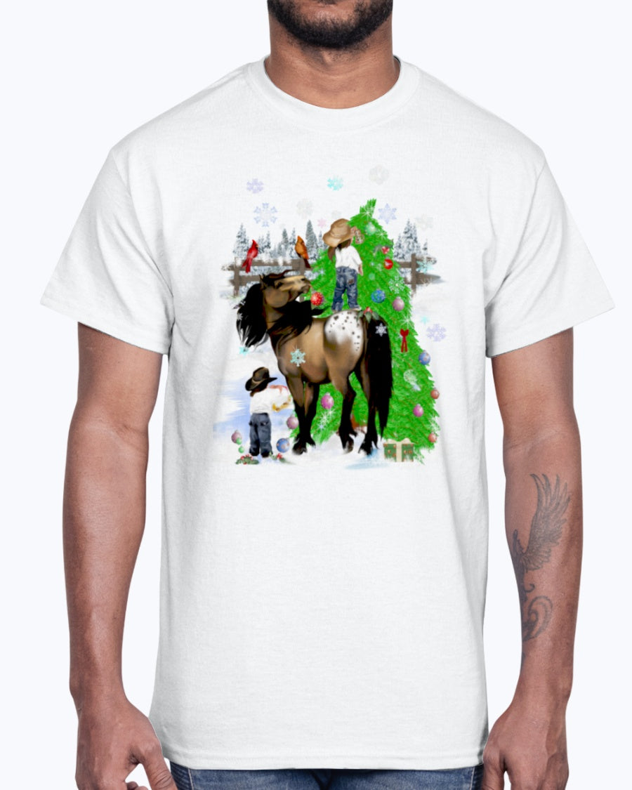 Men's Gildan Ultra Cotton T-Shirt.  A horse and kid Christmas