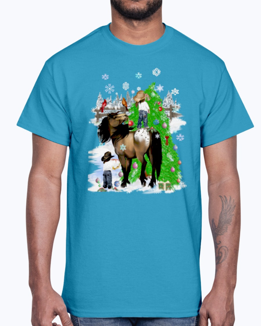 Men's Gildan Ultra Cotton T-Shirt.  A horse and kid Christmas