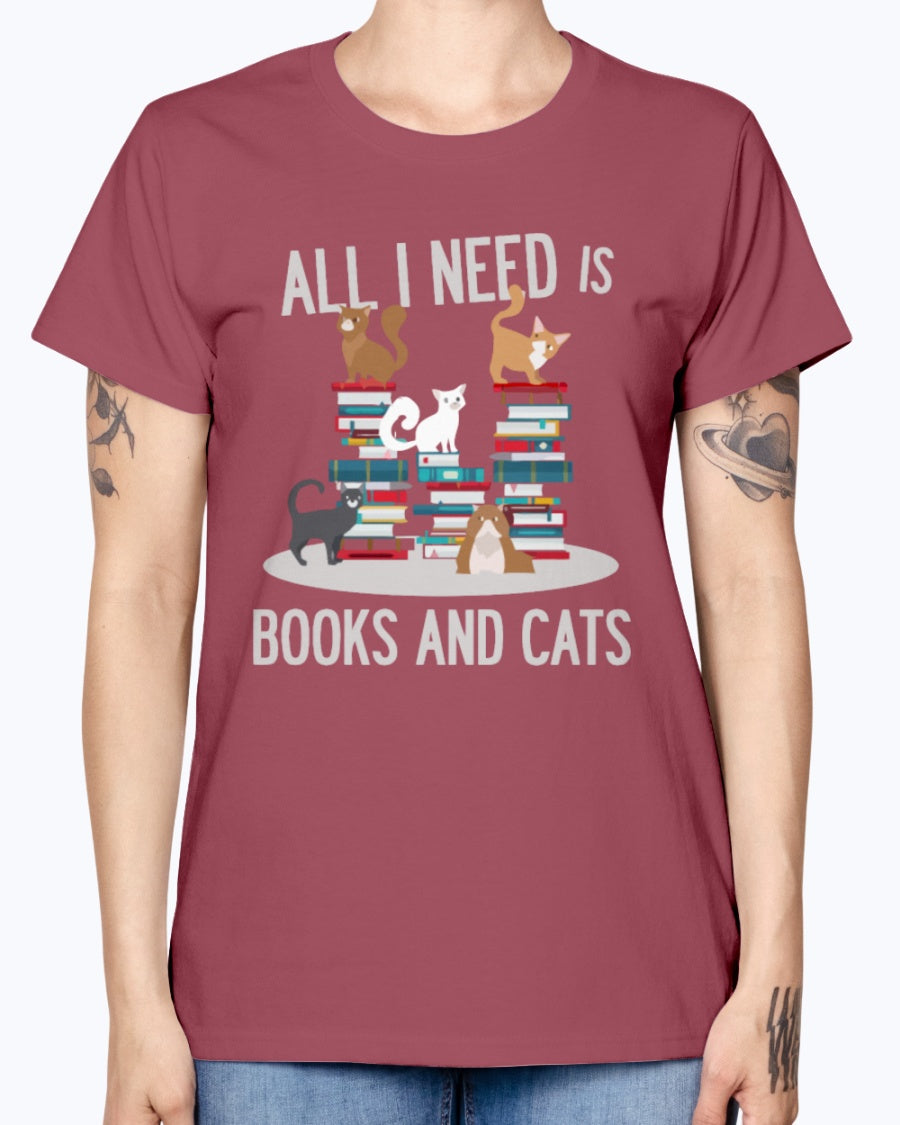 Gildan Ladies Missy T-Shirt. BOOKS AND CATS