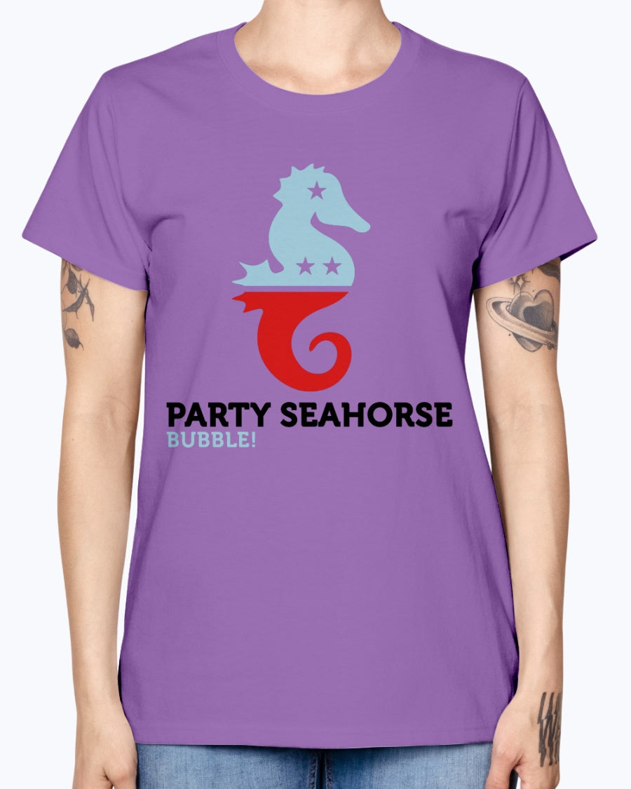 Gildan Ladies Missy T-Shirt  Party Animals Seahorse . Polo Shirts