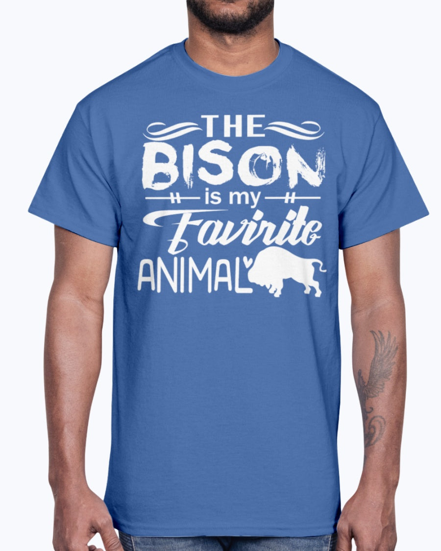 Men's Gildan Ultra Cotton T-Shirt 12 Dark colors   The Bison Is My Favorite