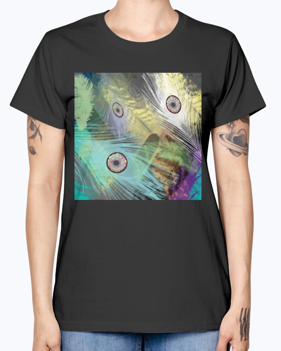Gildan Ladies Missy T-Shirt 16 colors    Peacock feathers