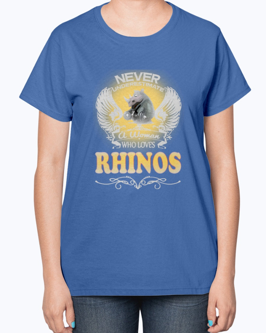 Gildan 2000L Ultra Cotton Ladies T-Shirt 13 colors Dark.  A Woman Who Love Rhinos
