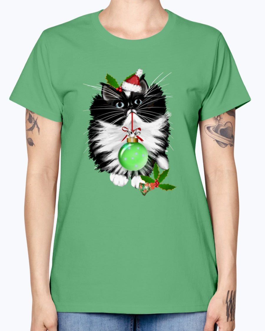 Gildan Ladies Missy T-Shirt. A Tuxedo Merry Christmas