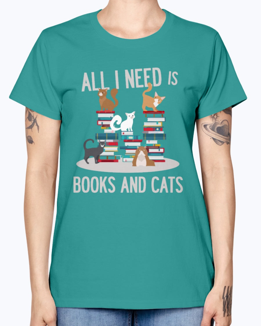Gildan Ladies Missy T-Shirt. BOOKS AND CATS