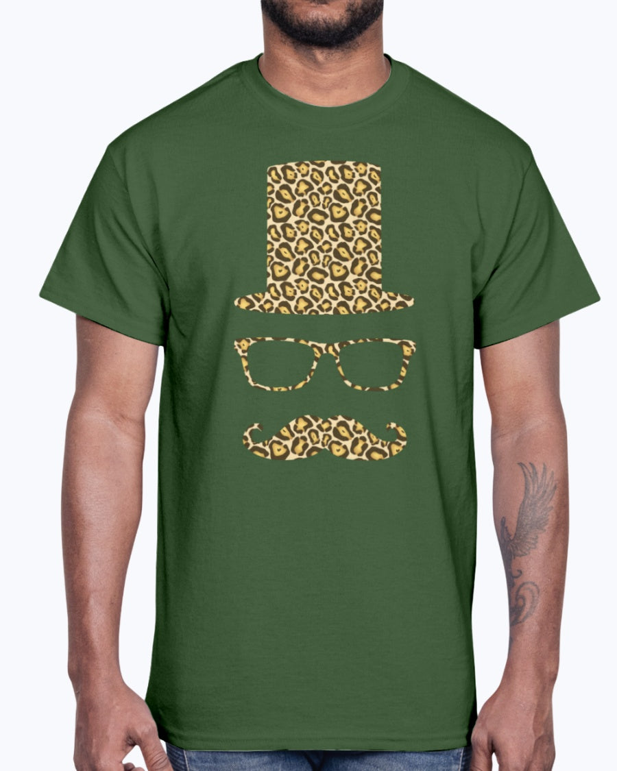 Men's Gildan Ultra Cotton T-Shirt 12 Dark colors.  Sir Gentleman Leopard Style