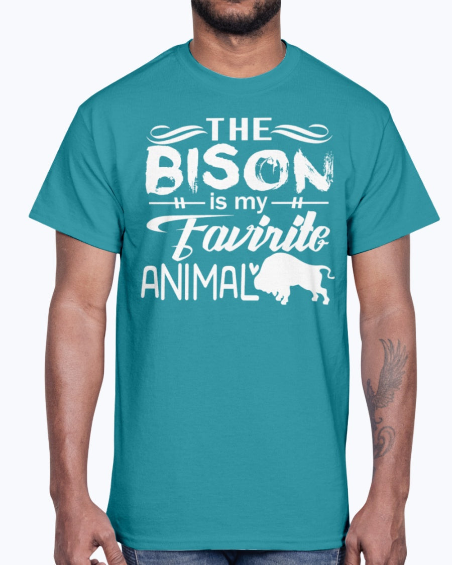 Men's Gildan Ultra Cotton T-Shirt 12 Dark colors   The Bison Is My Favorite