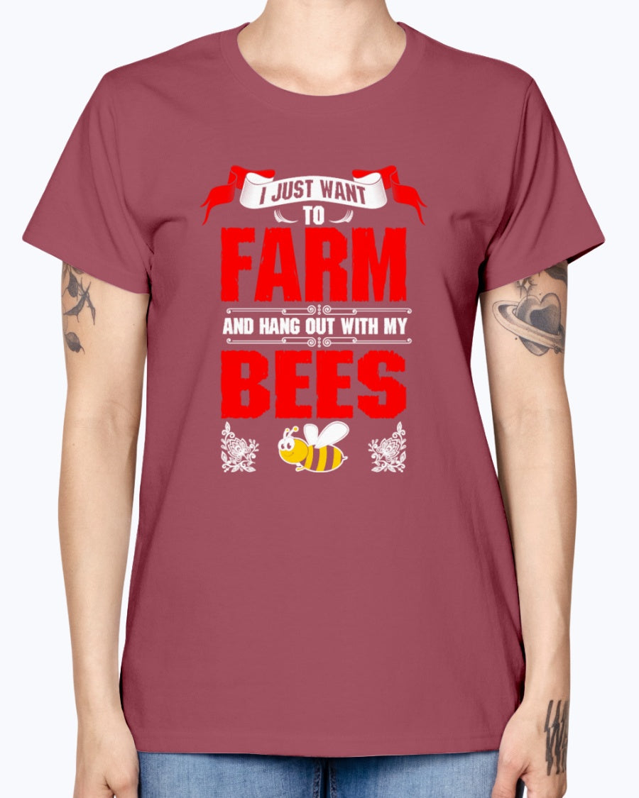 Gildan Ladies Missy T-Shirt 16 colors.   I Just Want To Farm Bees