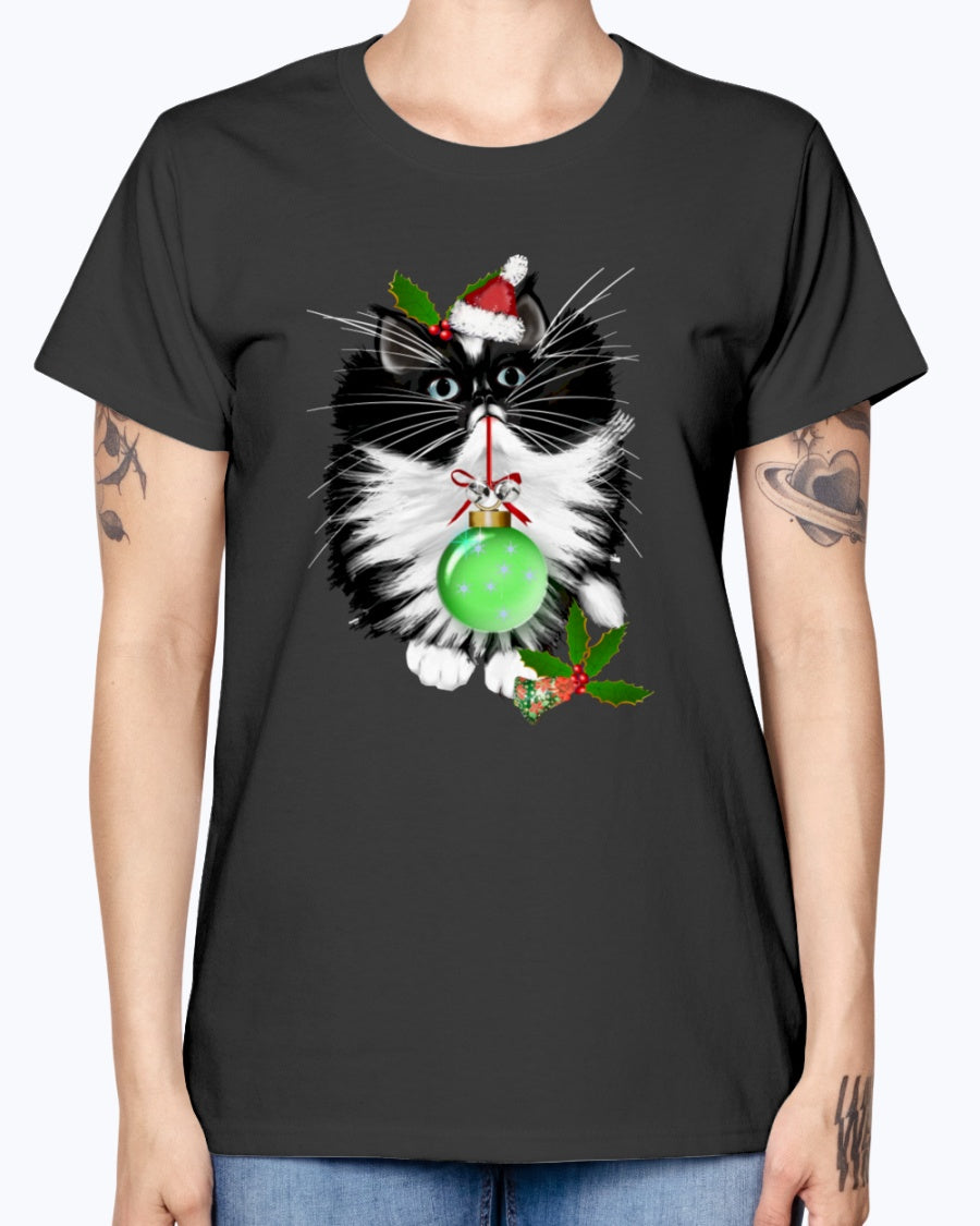 Gildan Ladies Missy T-Shirt. A Tuxedo Merry Christmas