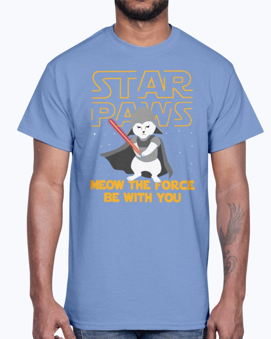 Men's Gildan Ultra Cotton T-Shirt  Star Paws Meow The Force Be With You