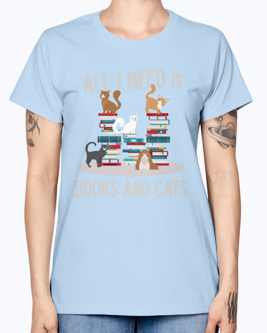 Gildan Ladies Missy T-Shirt. BOOKS AND CATS